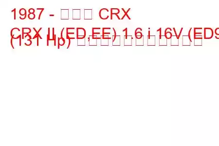 1987 - ホンダ CRX
CRX II (ED,EE) 1.6 i 16V (ED9) (131 Hp) の燃料消費量と技術仕様