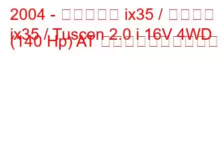 2004 - ヒュンダイ ix35 / ツーソン
ix35 / Tuscon 2.0 i 16V 4WD (140 Hp) AT 燃料消費量と技術仕様