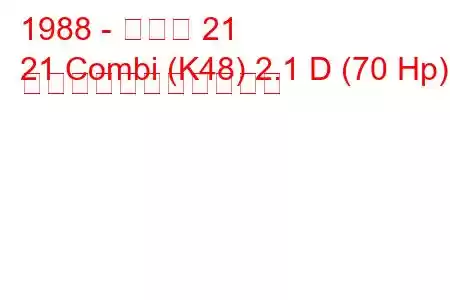 1988 - ルノー 21
21 Combi (K48) 2.1 D (70 Hp) の燃料消費量と技術仕様