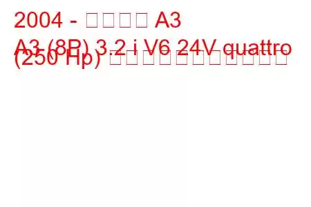 2004 - アウディ A3
A3 (8P) 3.2 i V6 24V quattro (250 Hp) の燃料消費量と技術仕様