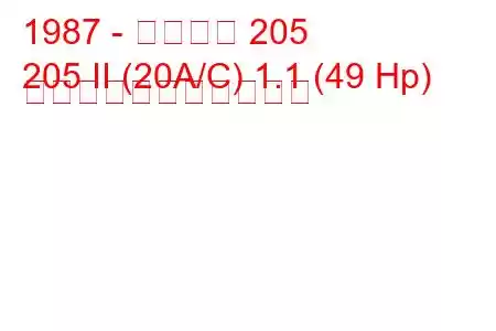 1987 - プジョー 205
205 II (20A/C) 1.1 (49 Hp) の燃料消費量と技術仕様
