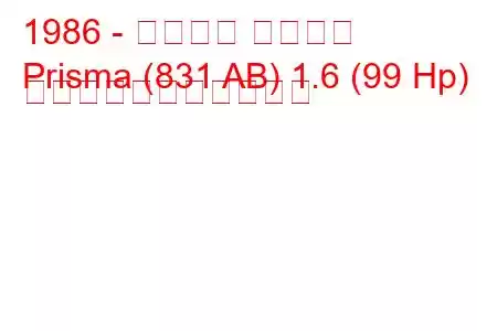 1986 - ランチア プリズマ
Prisma (831 AB) 1.6 (99 Hp) の燃料消費量と技術仕様