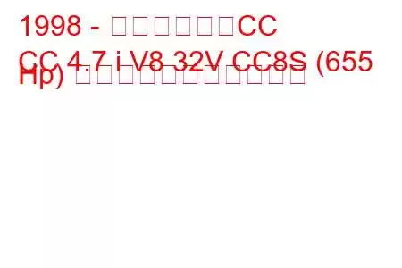 1998 - ケーニグセグCC
CC 4.7 i V8 32V CC8S (655 Hp) の燃料消費量と技術仕様