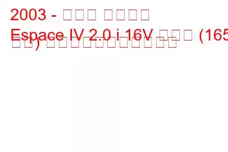 2003 - ルノー エスパス
Espace IV 2.0 i 16V ターボ (165 馬力) の燃料消費量と技術仕様
