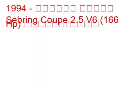 1994 - クライスラー セブリング
Sebring Coupe 2.5 V6 (166 Hp) の燃料消費量と技術仕様