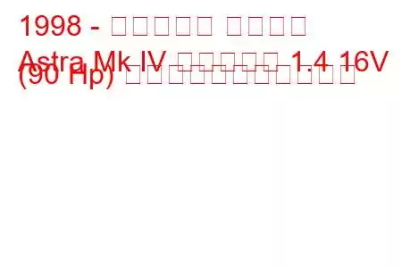 1998 - ボクソール アストラ
Astra Mk IV エステート 1.4 16V (90 Hp) の燃料消費量と技術仕様