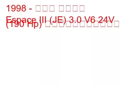 1998 - ルノー エスパス
Espace III (JE) 3.0 V6 24V (190 Hp) の燃料消費量と技術仕様