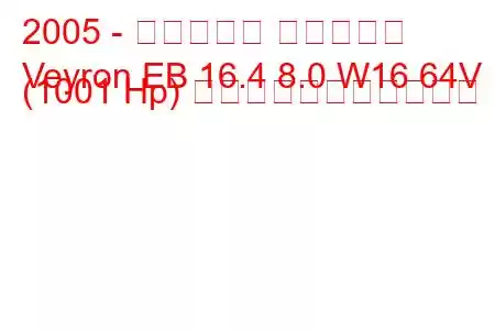 2005 - ブガッティ ヴェイロン
Veyron EB 16.4 8.0 W16 64V (1001 Hp) の燃料消費量と技術仕様