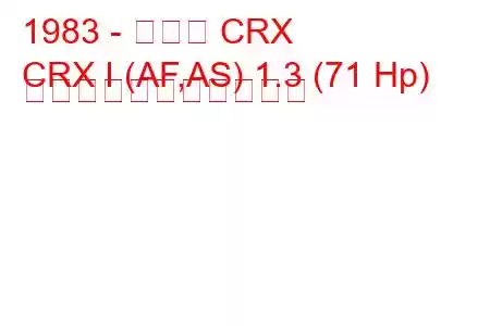 1983 - ホンダ CRX
CRX I (AF,AS) 1.3 (71 Hp) の燃料消費量と技術仕様