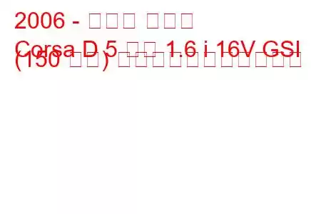 2006 - オペル コルサ
Corsa D 5 ドア 1.6 i 16V GSI (150 馬力) の燃料消費量と技術仕様