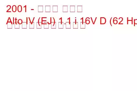 2001 - スズキ アルト
Alto IV (EJ) 1.1 i 16V D (62 Hp) の燃料消費量と技術仕様