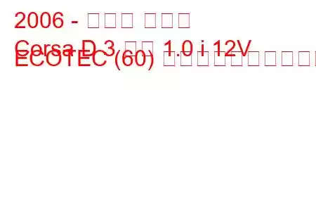 2006 - オペル コルサ
Corsa D 3 ドア 1.0 i 12V ECOTEC (60) 燃料消費量と技術仕様