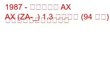 1987 - シトロエン AX
AX (ZA-_) 1.3 スポーツ (94 馬力) の燃料消費量と技術仕様