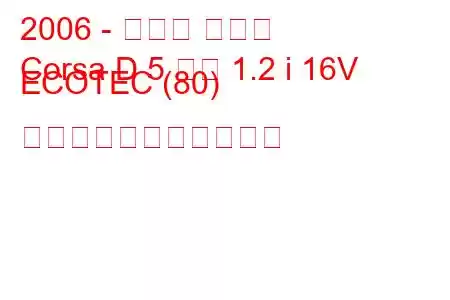 2006 - オペル コルサ
Corsa D 5 ドア 1.2 i 16V ECOTEC (80) の燃料消費量と技術仕様