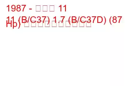 1987 - ルノー 11
11 (B/C37) 1.7 (B/C37D) (87 Hp) 燃料消費量と技術仕様