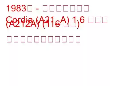 1983年 - 三菱コルディア
Cordia (A21_A) 1.6 ターボ (A212A) (116 馬力) の燃料消費量と技術仕様