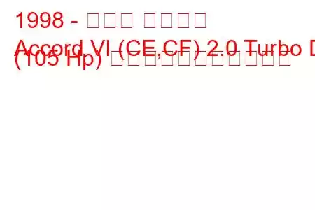 1998 - ホンダ アコード
Accord VI (CE,CF) 2.0 Turbo Di (105 Hp) の燃料消費量と技術仕様