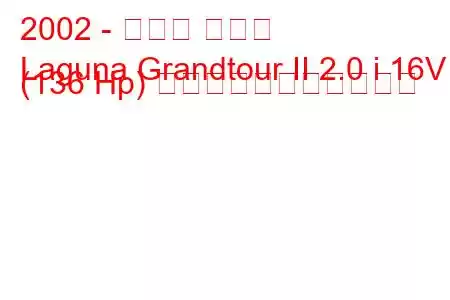 2002 - ルノー ラグナ
Laguna Grandtour II 2.0 i 16V (136 Hp) の燃料消費量と技術仕様