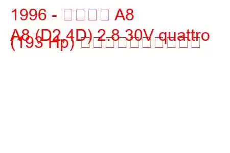 1996 - アウディ A8
A8 (D2,4D) 2.8 30V quattro (193 Hp) 燃料消費量と技術仕様