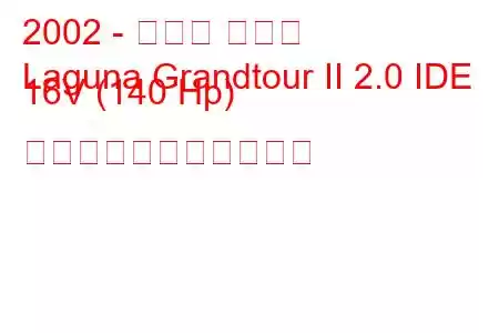 2002 - ルノー ラグナ
Laguna Grandtour II 2.0 IDE 16V (140 Hp) の燃料消費量と技術仕様