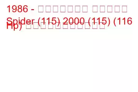 1986 - アルファロメオ スパイダー
Spider (115) 2000 (115) (116 Hp) の燃料消費量と技術仕様