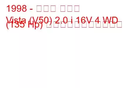 1998 - トヨタ ビスタ
Vista (V50) 2.0 i 16V 4 WD (135 Hp) の燃料消費量と技術仕様