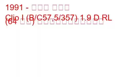 1991 - ルノー クリオ
Clio I (B/C57,5/357) 1.9 D RL (64 馬力) の燃料消費量と技術仕様