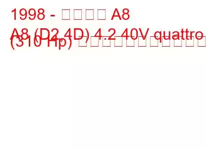 1998 - アウディ A8
A8 (D2,4D) 4.2 40V quattro (310 Hp) の燃料消費量と技術仕様