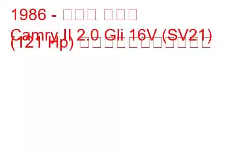 1986 - トヨタ カムリ
Camry II 2.0 Gli 16V (SV21) (121 Hp) の燃料消費量と技術仕様