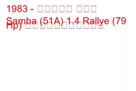 1983 - タルボット サンバ
Samba (51A) 1.4 Rallye (79 Hp) の燃料消費量と技術仕様