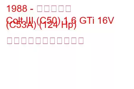 1988 - 三菱コルト
Colt III (C50) 1.6 GTi 16V (C53A) (124 Hp) の燃料消費量と技術仕様