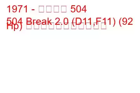 1971 - プジョー 504
504 Break 2.0 (D11,F11) (92 Hp) の燃料消費量と技術仕様