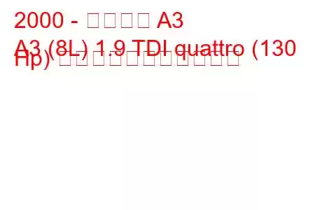 2000 - アウディ A3
A3 (8L) 1.9 TDI quattro (130 Hp) の燃料消費量と技術仕様