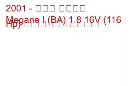 2001 - ルノー メガーヌ
Megane I (BA) 1.8 16V (116 Hp) の燃料消費量と技術仕様